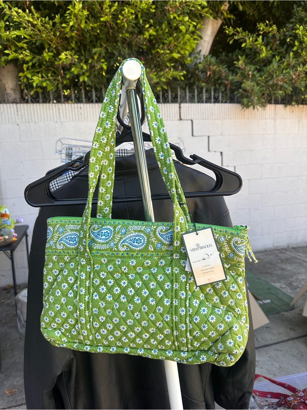 NWT Vera Bradley Lime Green Floral Quilted Shoulder Bag with extra pouch